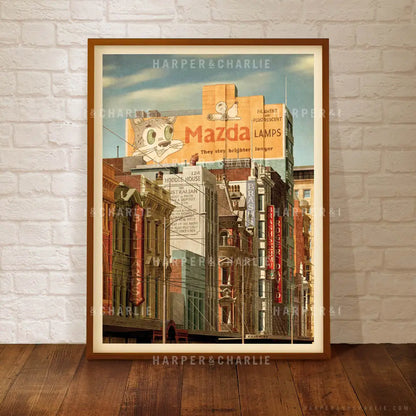 Mazda Cat Sign Melbourne Art Print Framed by Harper &amp; Charlie