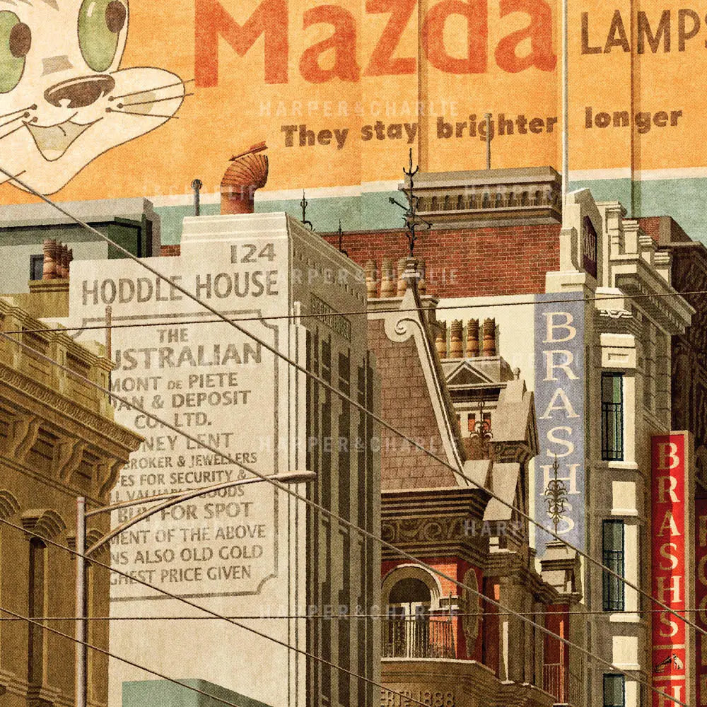 Mazda Cat Sign Melbourne Close Up Art Print by Harper &amp; Charlie